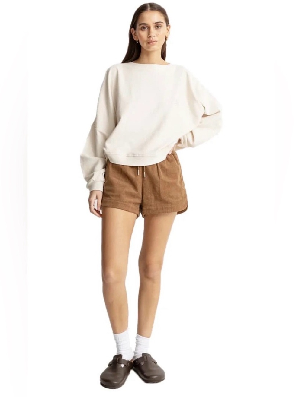 Rhythm. Women's High Waist Corduroy Shorts in Brown